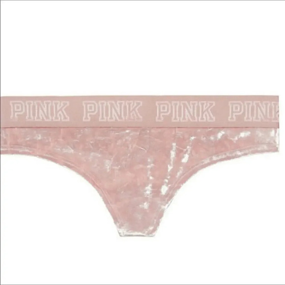 VS Pink Logo Thong Panties Velvet Velour Lace New - Picture 1 of 2